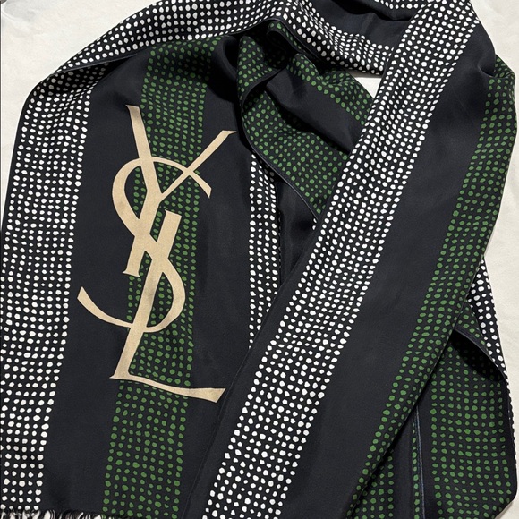 Accessories - YSL Black and Green Polka Dot Scarf